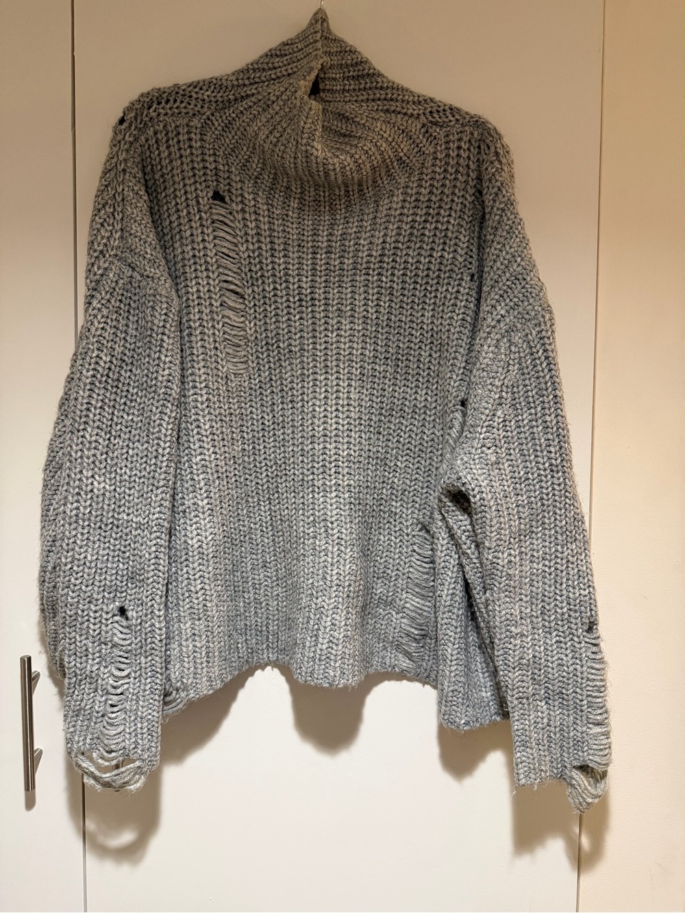 Zara Light Grey Distressed Chunky Turtleneck Sweater